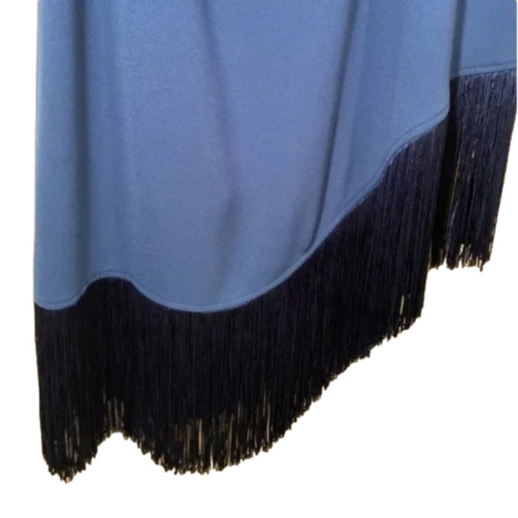 Trina Turk One Shoulder Gull blue green Fringe flapper Dress size medium new!!! - Picture 5 of 12
